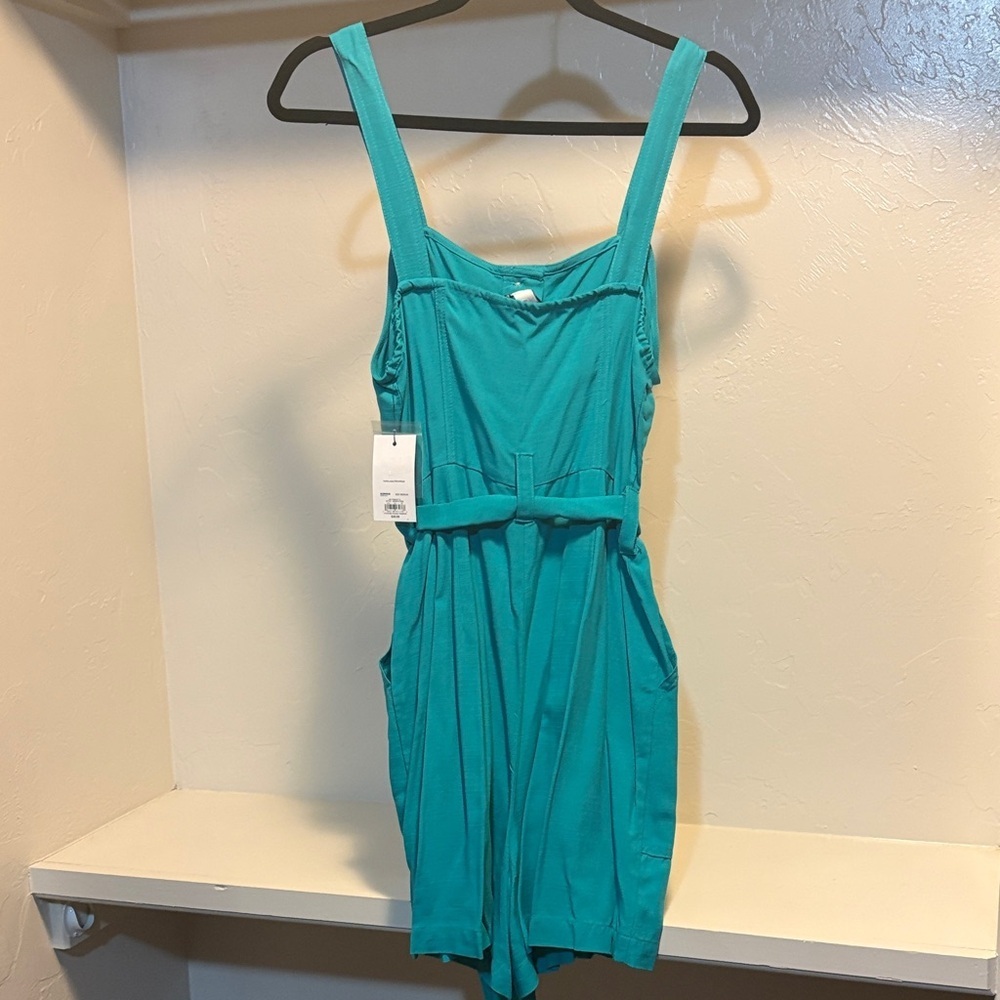 Nine West Teal Button-Front Romper with Tie Waist - Picture 6 of 8